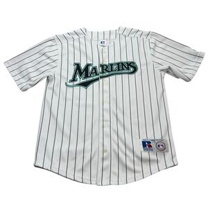 Vintage Russell Athletic Florida Marlins Jersey Youth Size 14/16 White MLB‎